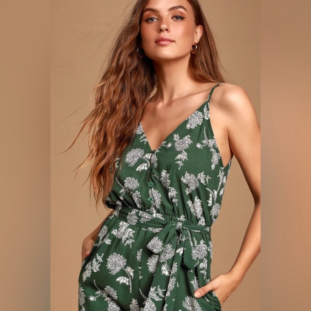 Lulu's Doyle Green Jumpsuit Tie Front